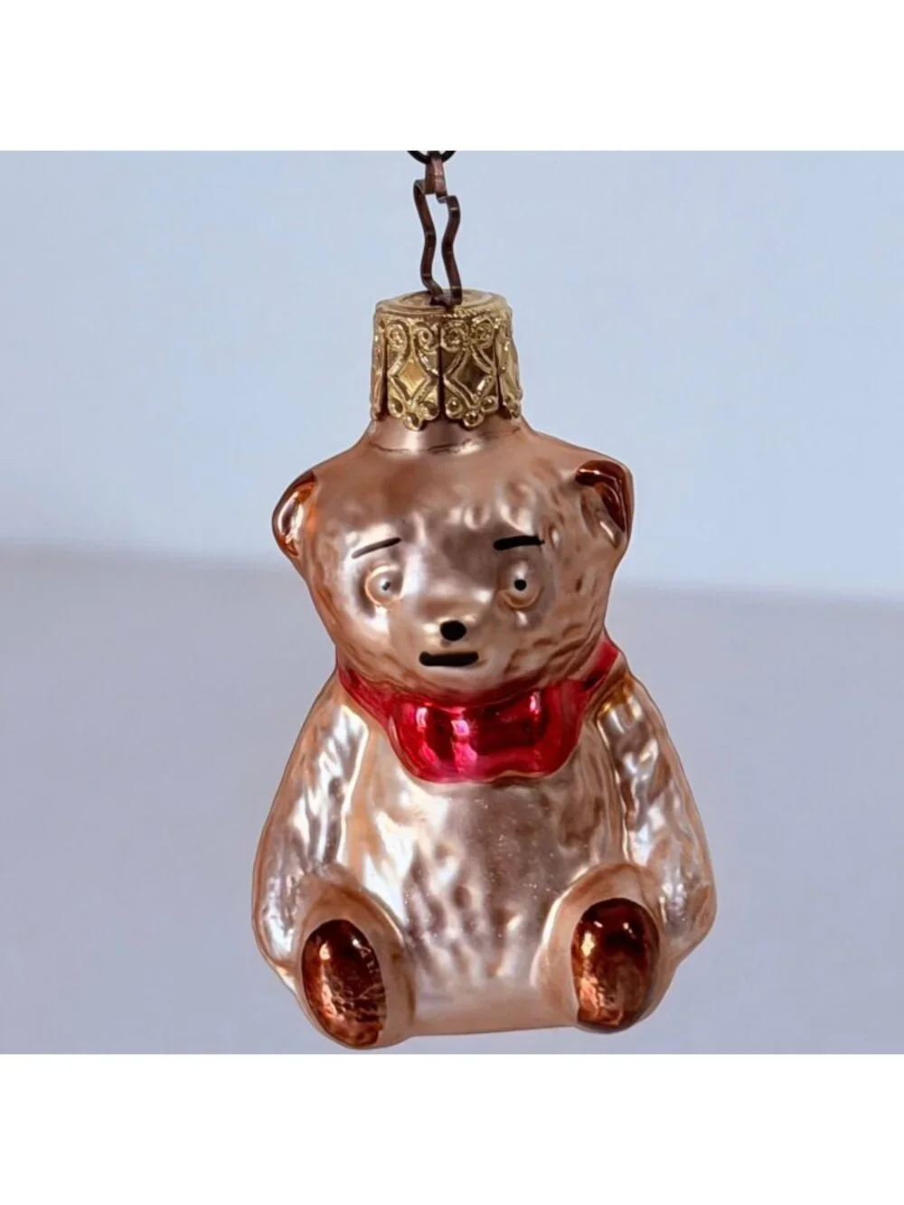 Teddy Bear Blown Glass Ornament Christmas Holiday Small Hand-Painted Vtg Germany